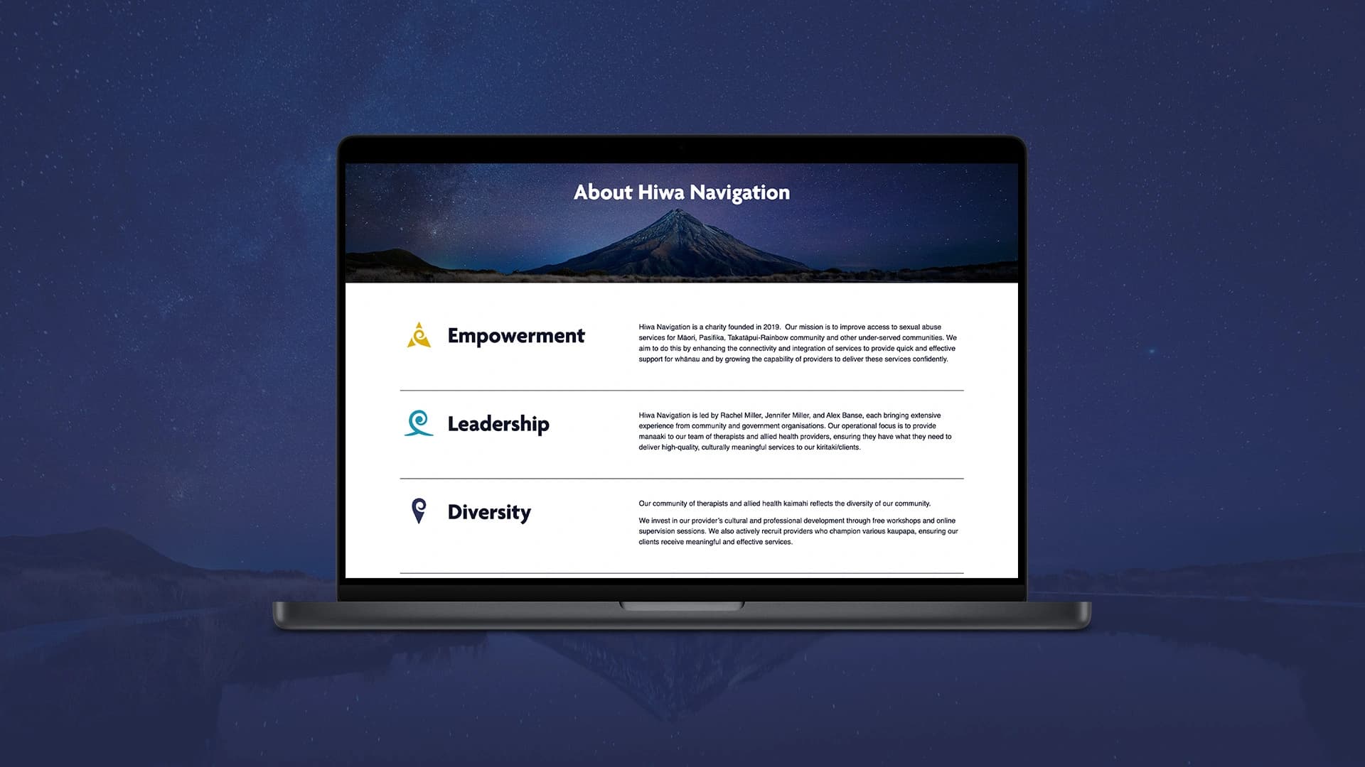 Hiwa Navigation About Page Laptop Mockup